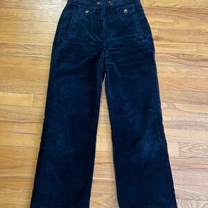 Sezane blue velvet wide leg trouser